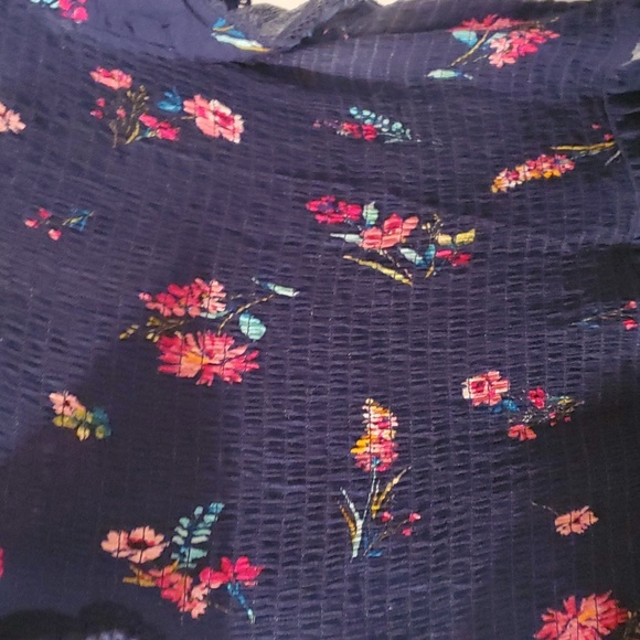 Time & Tru Navy Floral Shirred Tiered Midi Dress - Picture 5 of 5